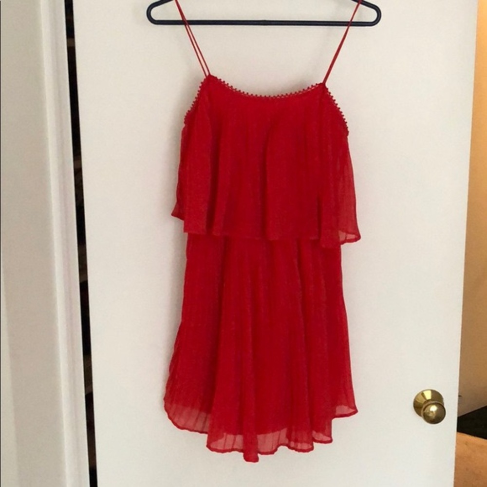 Red pleated cocktail dress